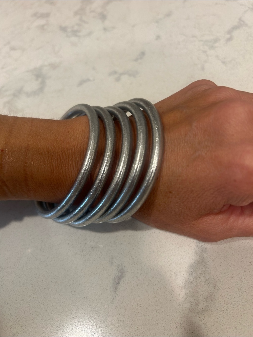 Authentic Budha Girl Silver Metallic Stacked Bangle Bracelet Set